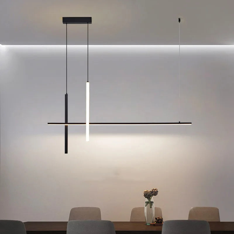 Afralia™ Modern Minimalist Dimmable Black LED Chandelier for Dining Room & Kitchen