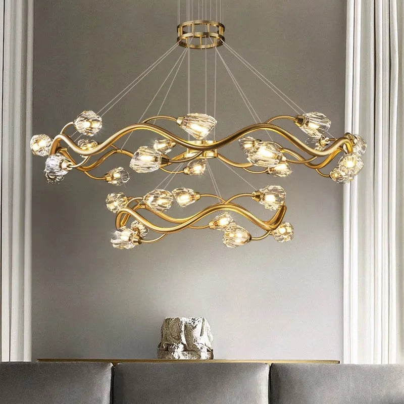 Afralia™ Crystal Chandelier LED Ceiling Light Modern Luxury Hanging Chandeliers for Living Room