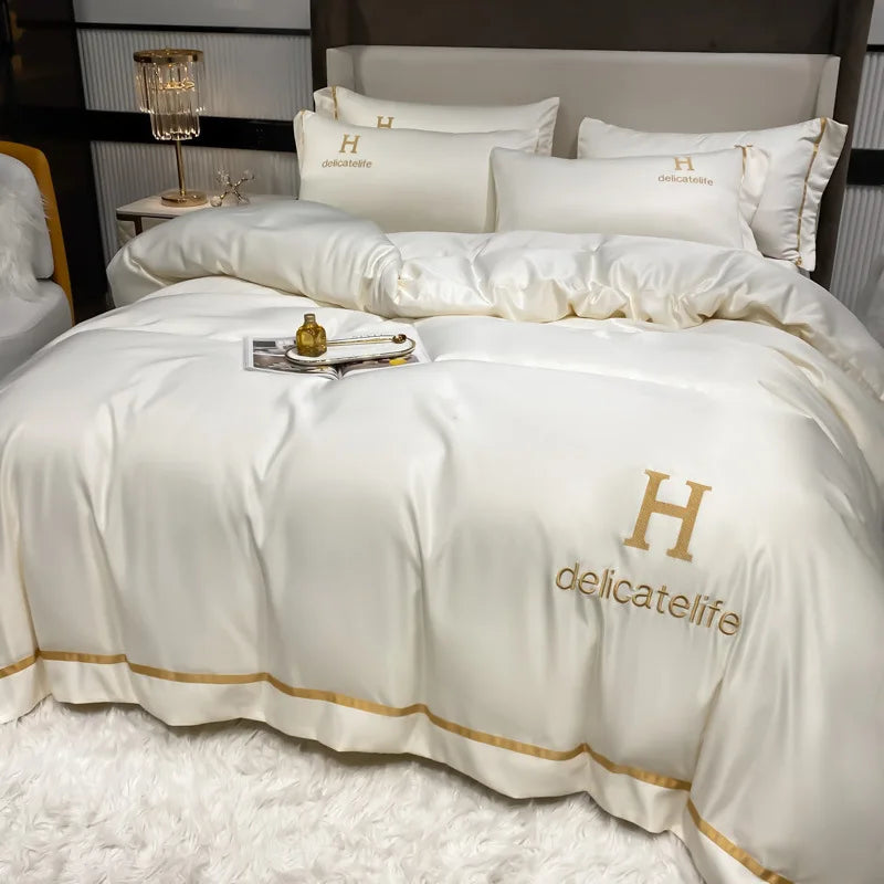 Afralia™ Silk Bedding Set: Washed Ice-Cream Satin Four-Piece, Skin-Friendly & Breathable Sheets