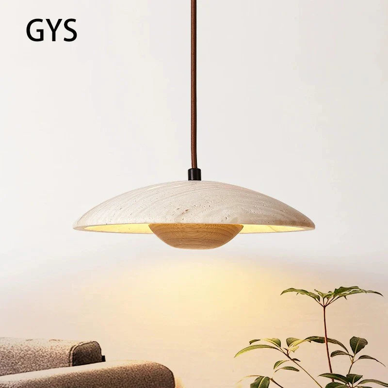 Afralia™ Cream Stone Wood Chandelier: Danish Style Bedroom Pendant Lamp for Natural Atmosphere