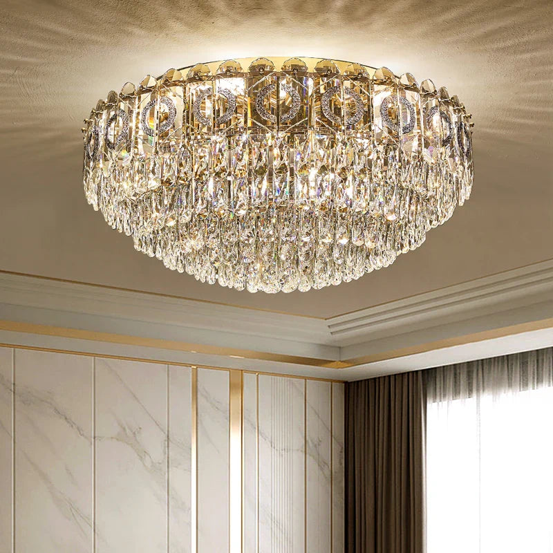 Afralia™ Crystal Ceiling Lamp: Modern Simple Golden Round Light for Living Room, Bedroom, Study