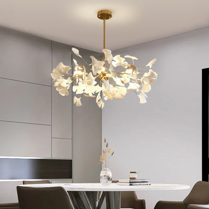 Afralia™ Nordic Ceramic LED Chandelier: Elegant Ginkgo Leaf Lamp for Modern Living & Dining Rooms