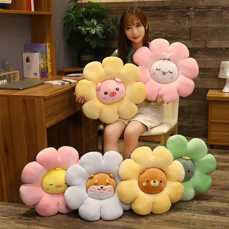 Afralia™ Sun Flower Plush Chair Cushion - Soft Cartoon Throw Pillow