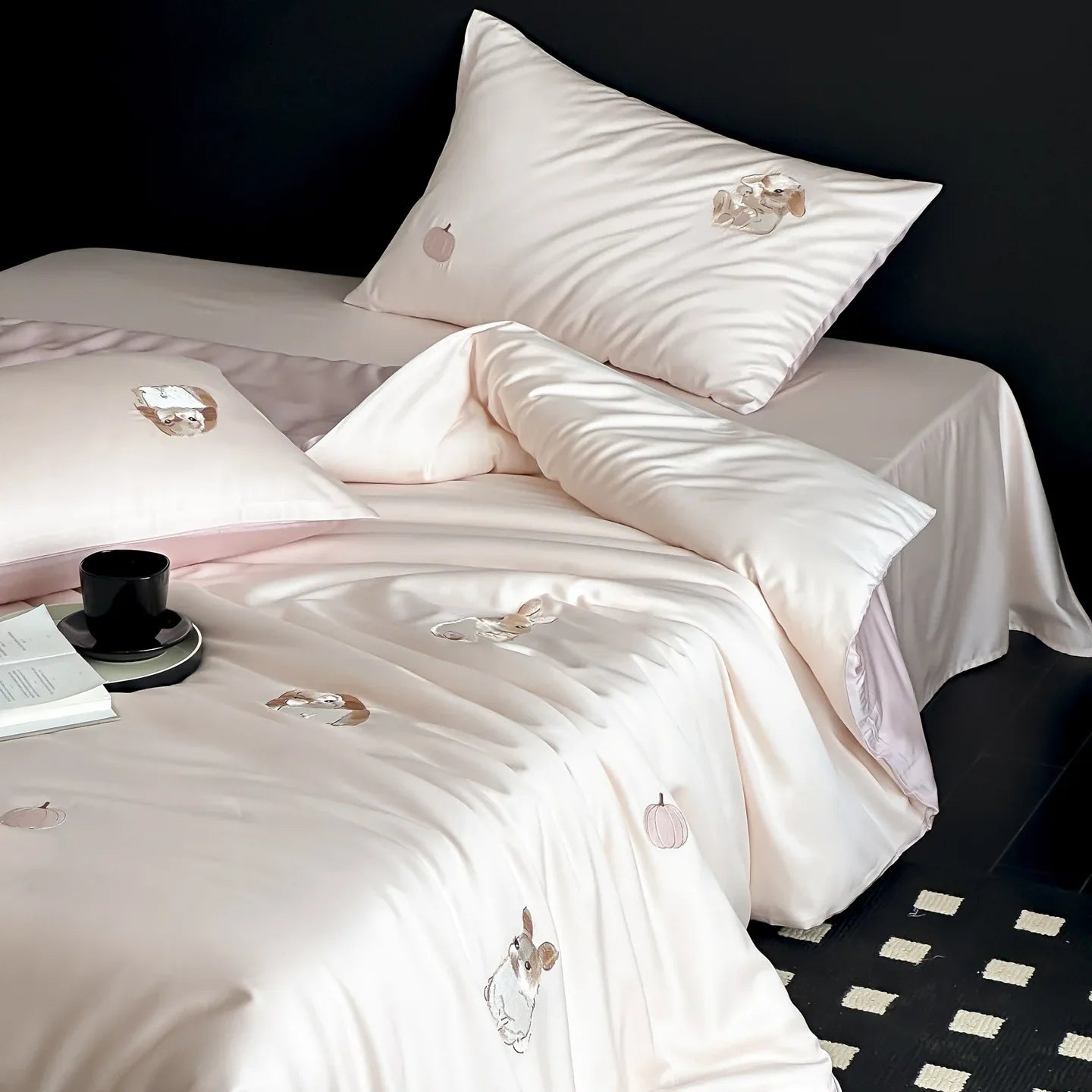 Afralia™ Cartoon Embroidered Ice Silk Bedding Set with Lyocell Fiber – Queen/King Size