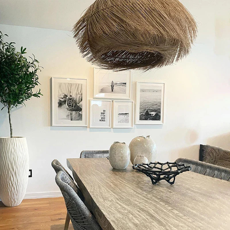 Afralia™ Wicker Pendant Lights Wabi Sabi Chandelier - Rattan Weaving Ceiling Lamp