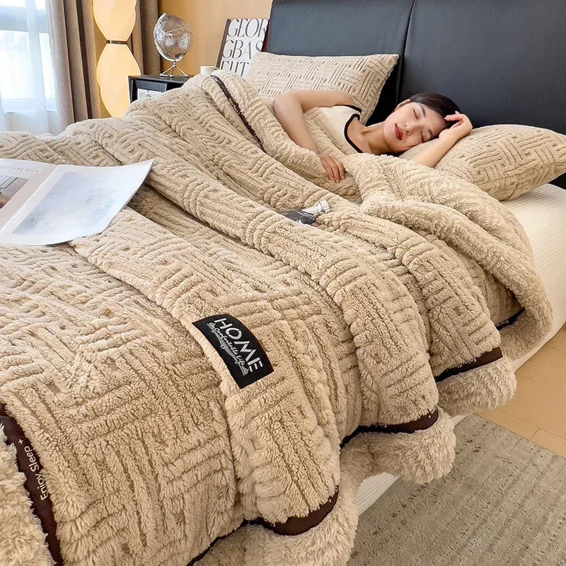 Afralia™ Cozy Fluffy Fleece Blanket for Autumn Winter, Soft Warm Maternal Child Bed Sofa Cover