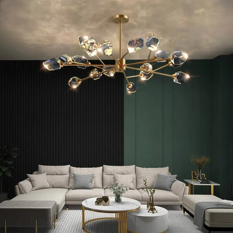 Afralia™ Luxury Copper LED Crystal Chandelier with Dimmable Lights