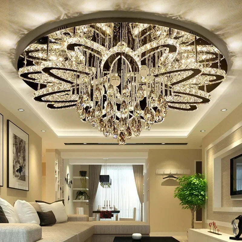 Afralia™ Crystal Stainless Steel LED RGB Chandelier for Modern Foyer & Living Room