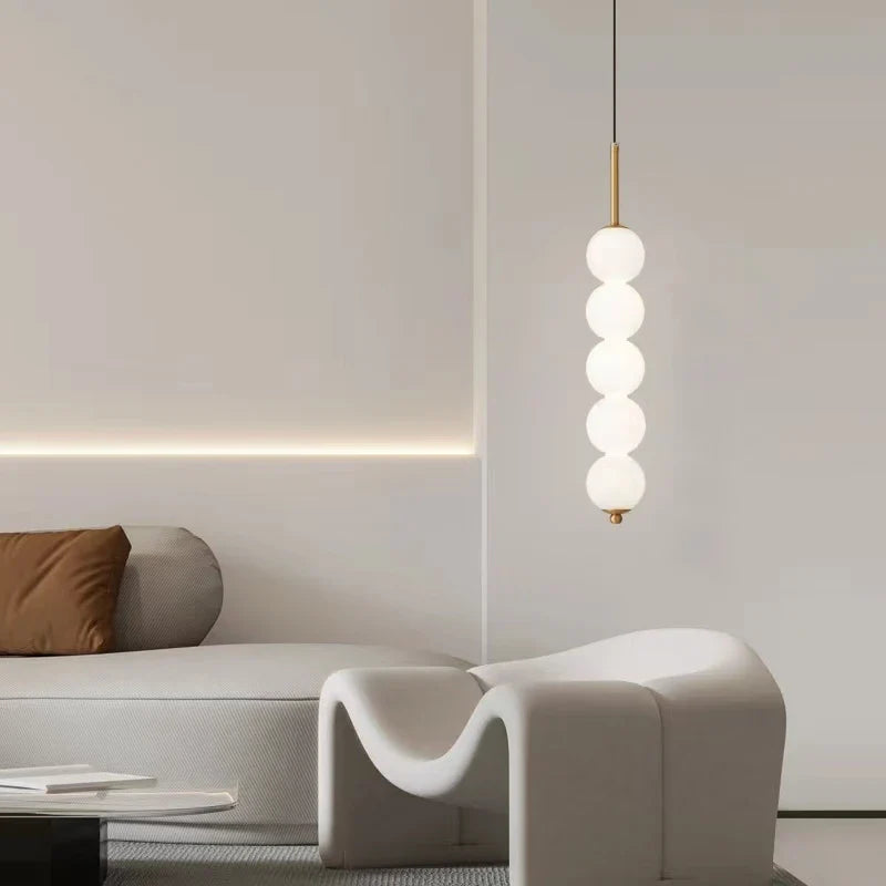 Afralia™ LED White Pearl Glass Pendant Lights for Kitchen Bar Decor - Bubble Hanging Lamp