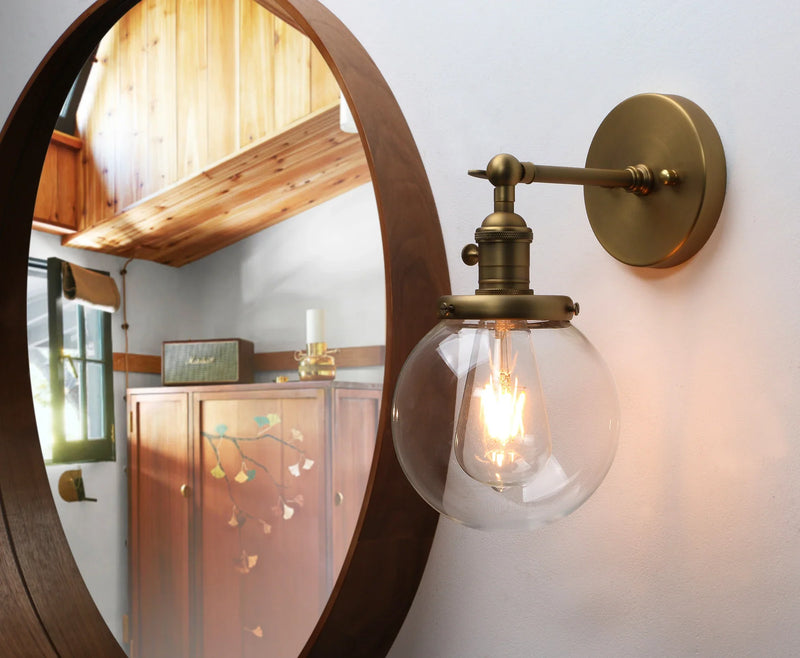 Afralia™ Single Industrial Wall Sconce with Globe Lampshade