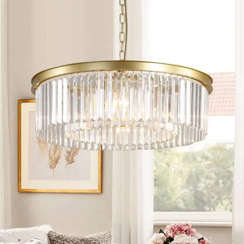 Afralia™ Gold Black Metal Crystal Pendant Lights Chain Hanging LED Suspension Lamp Fixtures