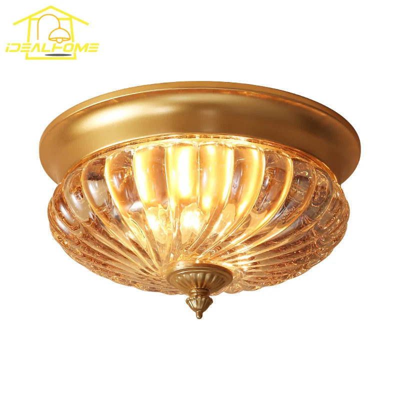Afralia™ Modern Round Glass Ceiling Light LED E27 Gold/Black for Bedroom Cafe