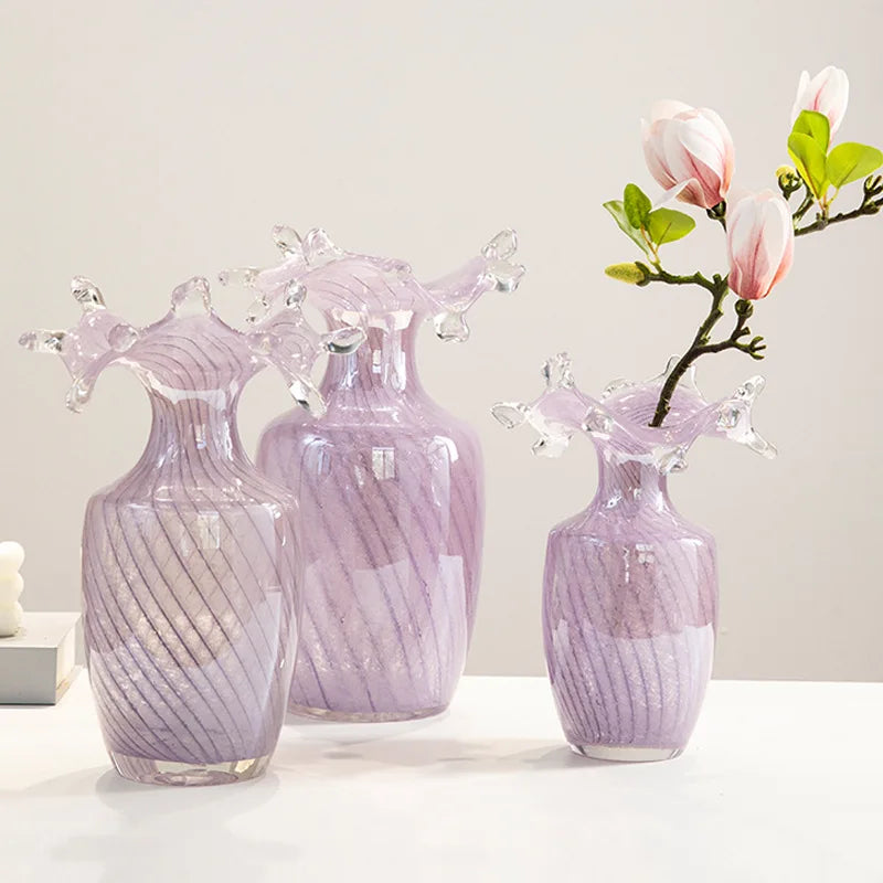 Afralia™ Purple Wavy Pleats Glass Vase - Home Decor Flower Arrangement Accessories