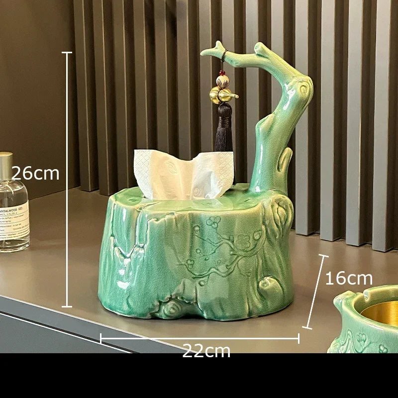 Afralia™ Bamboo Tissue Box: Ceramic Green Bamboo Design for Coffee Table & Desk Decor