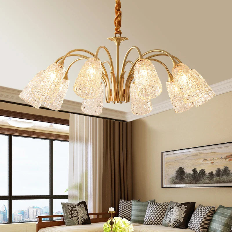 Afralia™ Glass Copper Chandelier: Luxury Gold Brass Pendant Light for Living Room, Bedroom, Kitchen.
