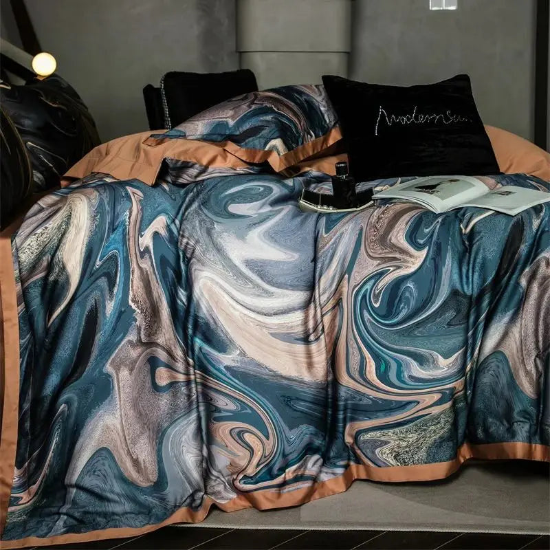 Afralia™ Vintage Distorted Painting Print Bedding Set with Soft Lyocell Cotton, Silky Feel