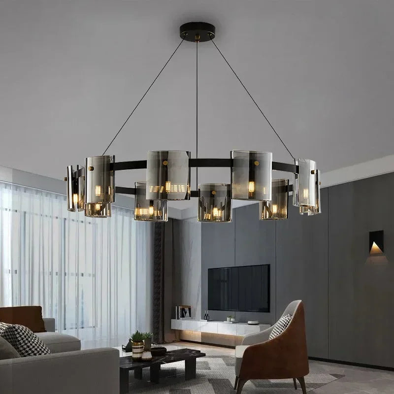 Afralia™ Modern Smoky Glass Chandelier Lighting for Luxury Room Decor & Ambiance