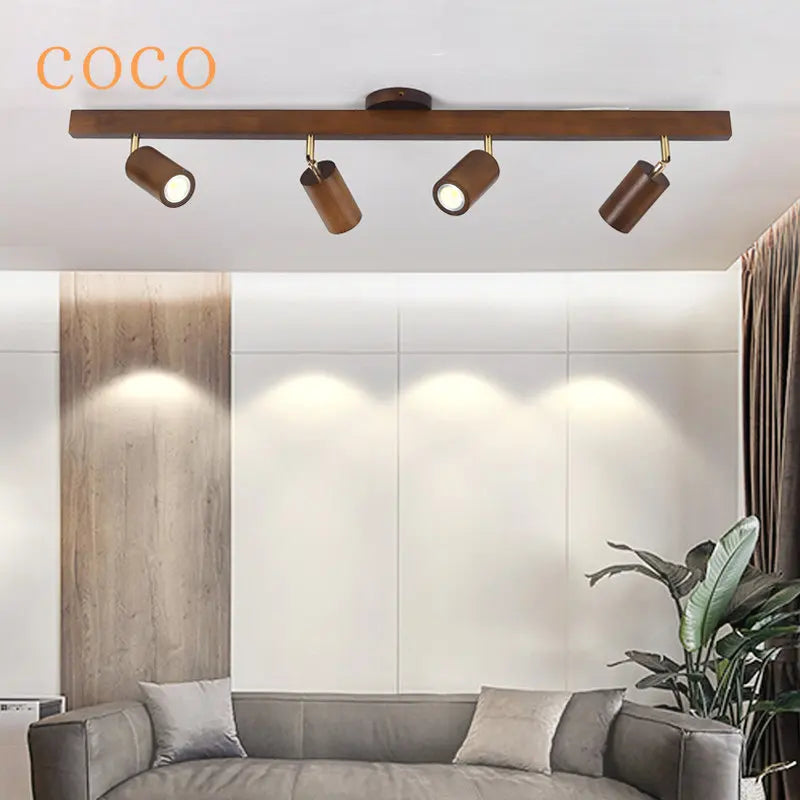 Afralia™ Wood Grain LED Ceiling Chandelier Spotlight for Living Room Bedroom Kitchen Fixture