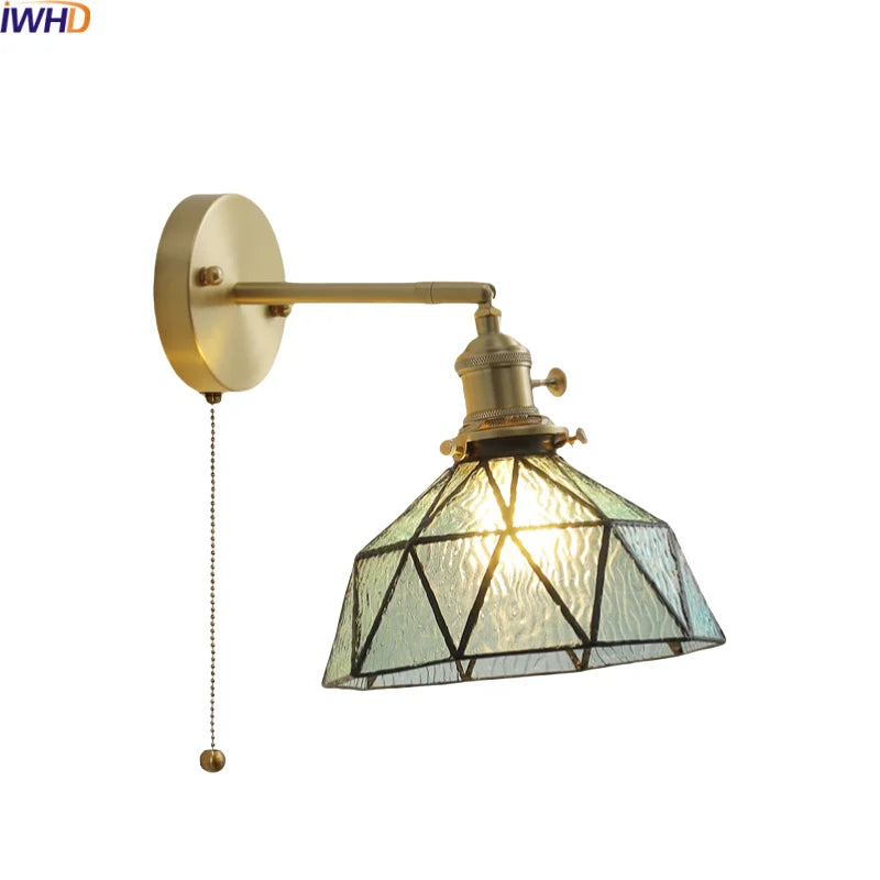 Afralia™ Copper Glass LED Wall Sconce Pull Chain Switch Modern Stair Light Fixtures