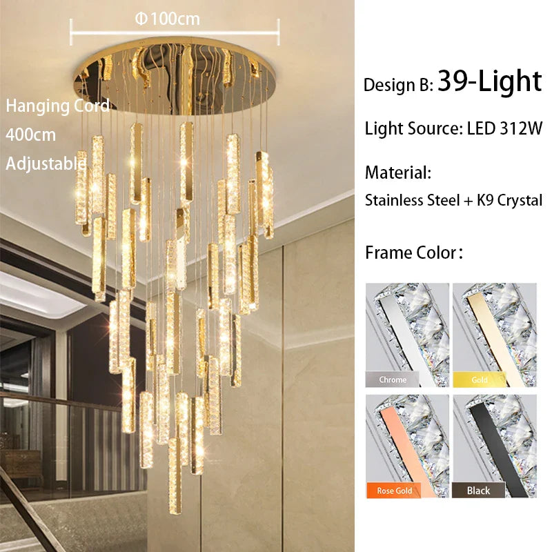 Afralia™ Large Crystal Luxury Chandelier for Living Room Dining Hall Stair Suspension