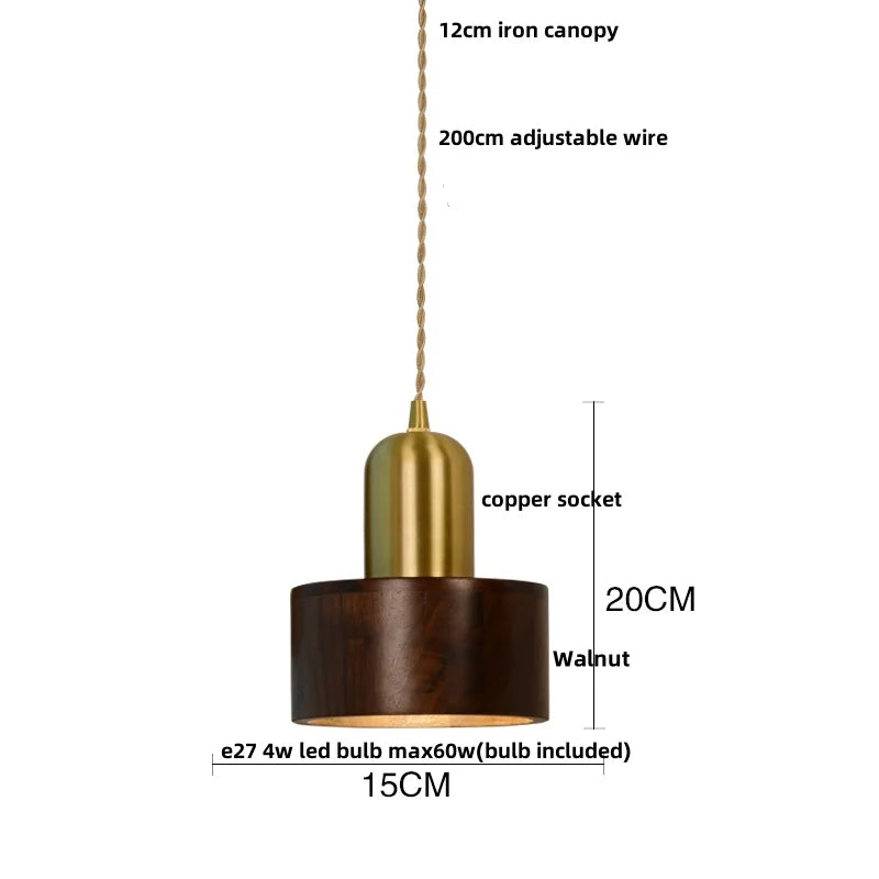 Afralia™ Walnut Wood LED Pendant Light in Copper Japan Style Hanging Lamp