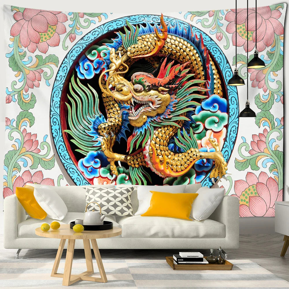 Dragon Totem Tapestry Wall Hanging for Home Decor - Afralia™ Hippie Art