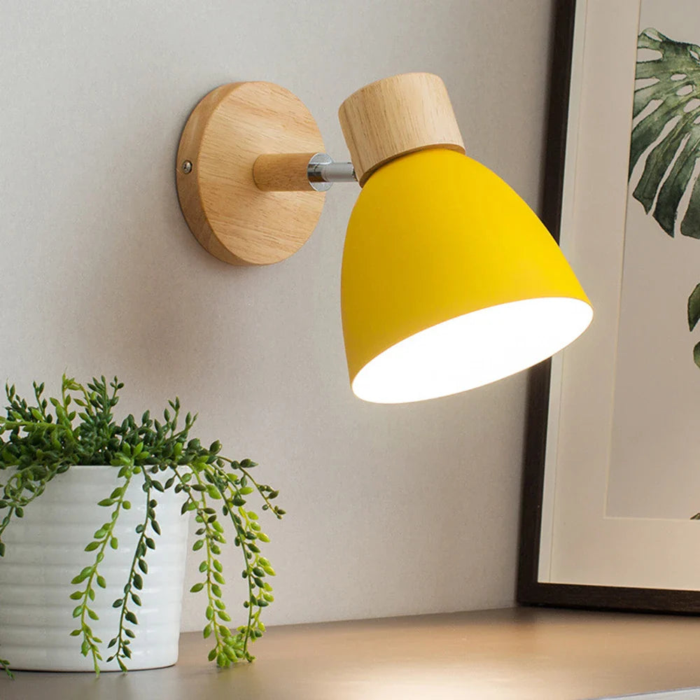 Afralia™ Wood Bedroom Wall Light Modern Macaron LED Sconce, Nordic Minimalist Design