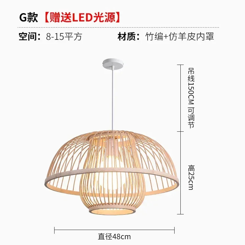 Afralia™ Bamboo Ceiling Chandelier for Home Garden Restaurant Bedroom Study Decoration Lamps