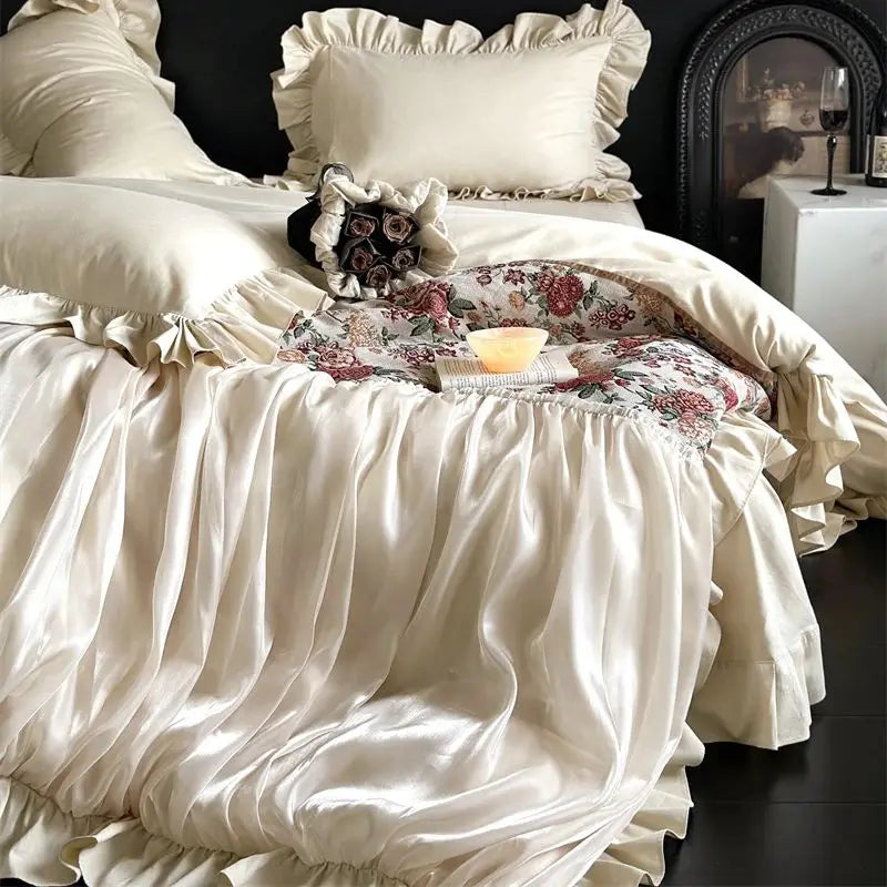 Afralia™ Chic Flowers Jacquard Cotton Bedding Set with Ruffles