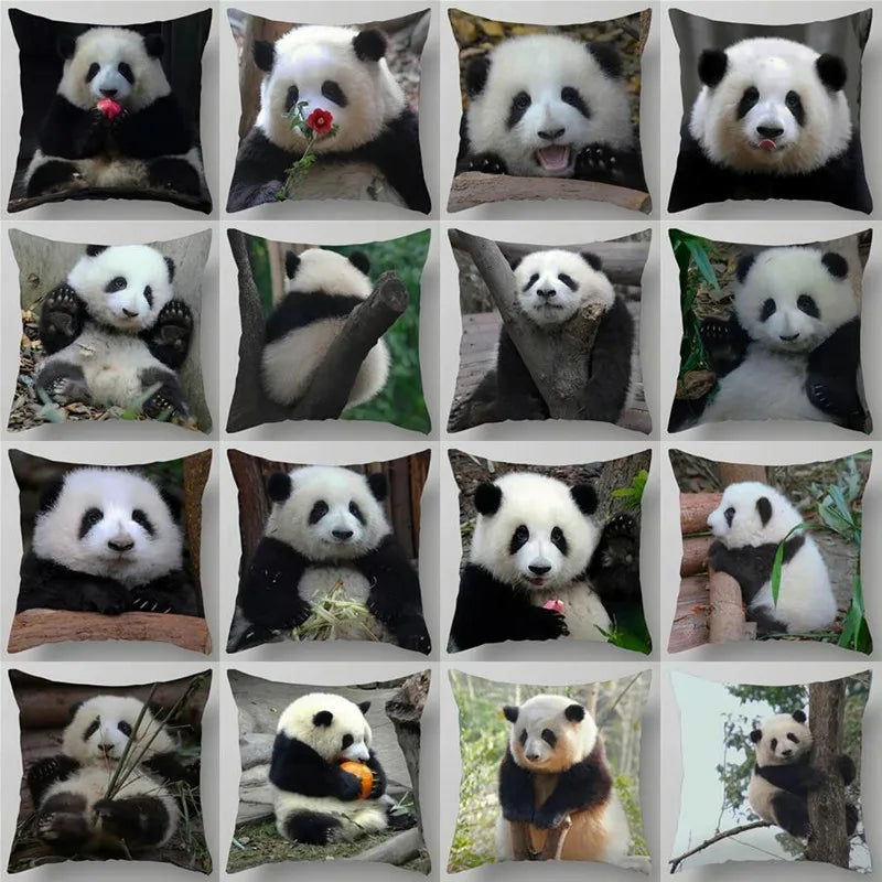Panda Flower Cushion Cover | Afralia™ Brand | Home Decor Square Throw Pillow Cover