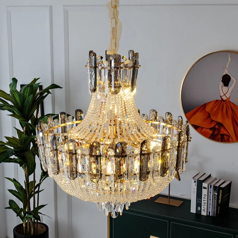 Afralia™ Light Luxury Crystal Ceiling Chandelier in Amber & Smoky Grey, LED Elegant Lustre