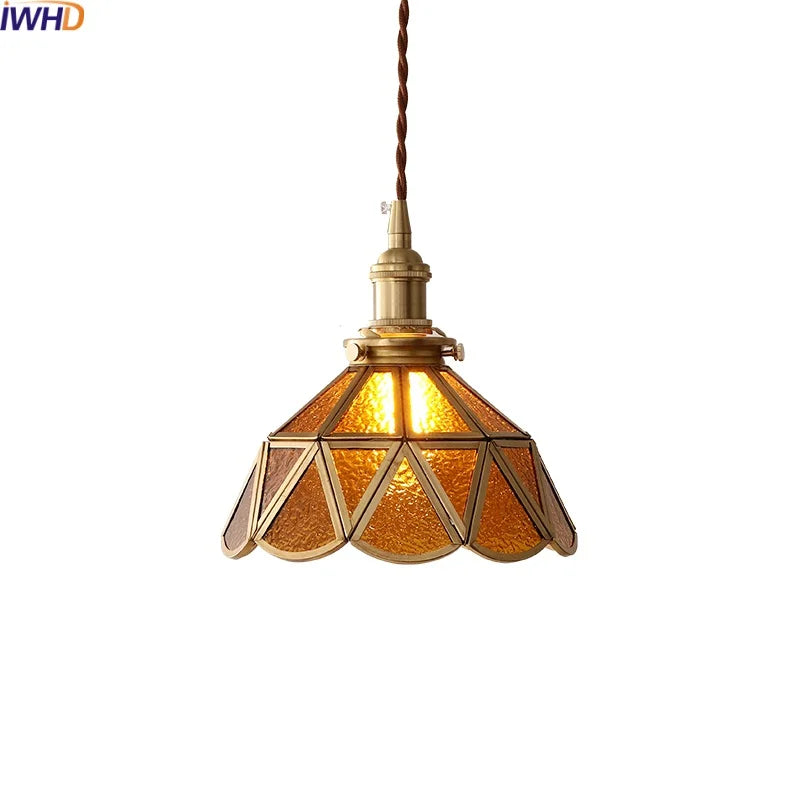 Afralia™ Amber Glass LED Pendant Light - Nordic Modern Copper Suspension Luminaire for Home