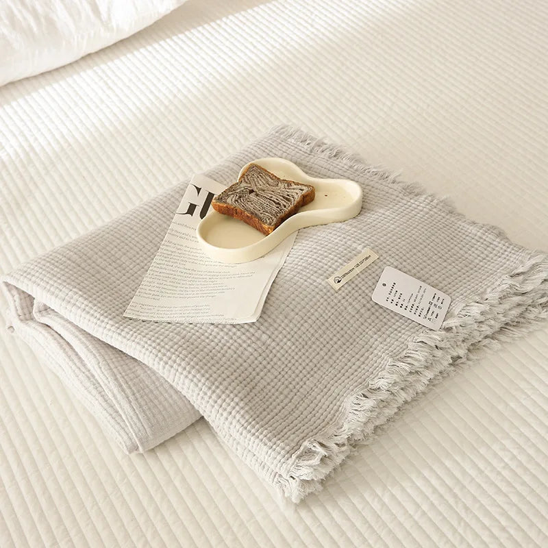 Afralia™ Summer Gauze Tassel Blanket - Soft Cotton, Single/Double Size