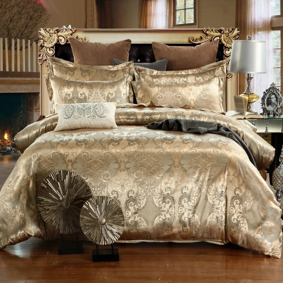 Afralia™ Satin Jacquard Duvet Cover Set with Zipper Closure - Luxury Bedding Set