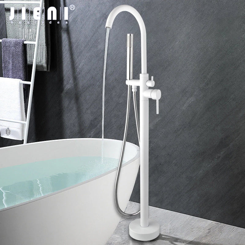 Afralia™ Dual Handle Bathtub Faucet Set with Hand Shower, Floor Mounted Hot Cold Mixer