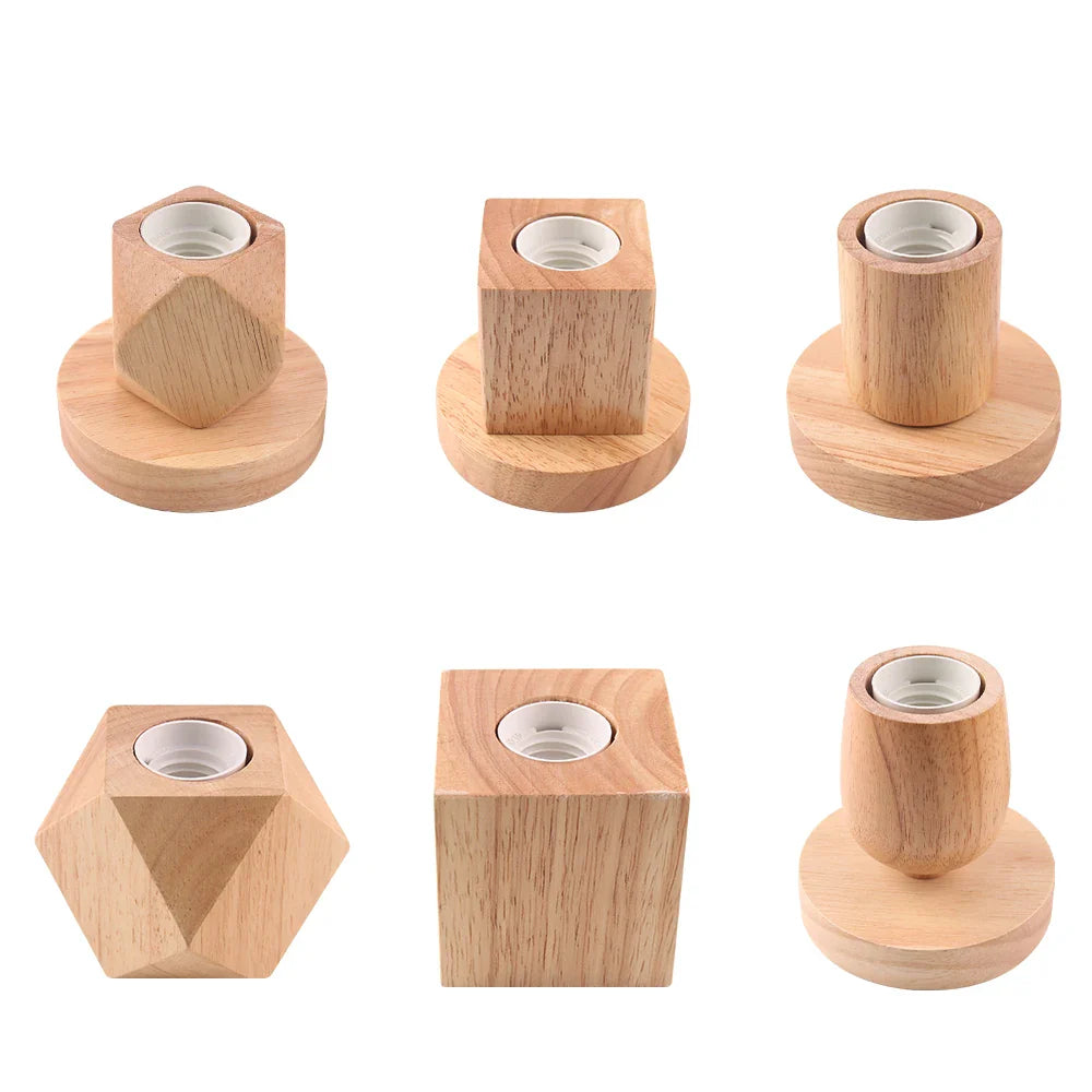 Solid Wood Table Lamp with E27 Base Socket, Switch Line, and Simple Design