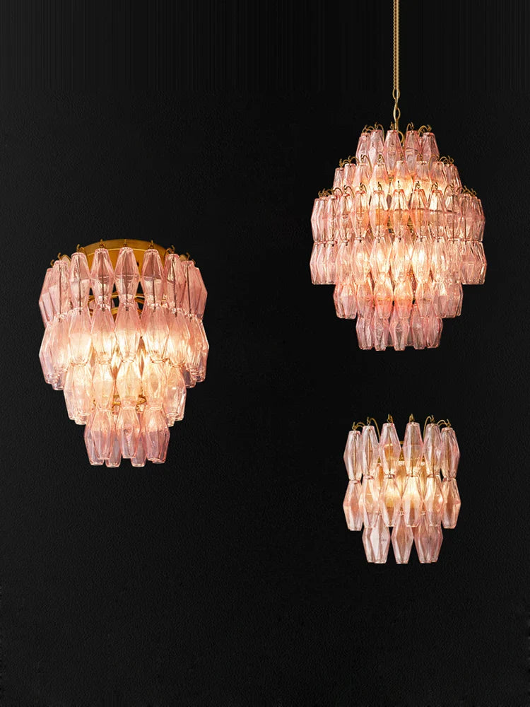 Afralia™ Pink Glass Chandelier, Dimmable Dining Room Hanging Light