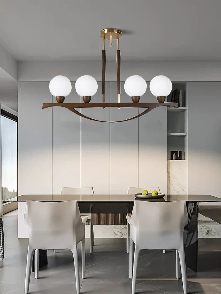 Afralia™ Wood Glass Ball Chandelier Dimmable Modern Light Fixture for Dining Room Decor