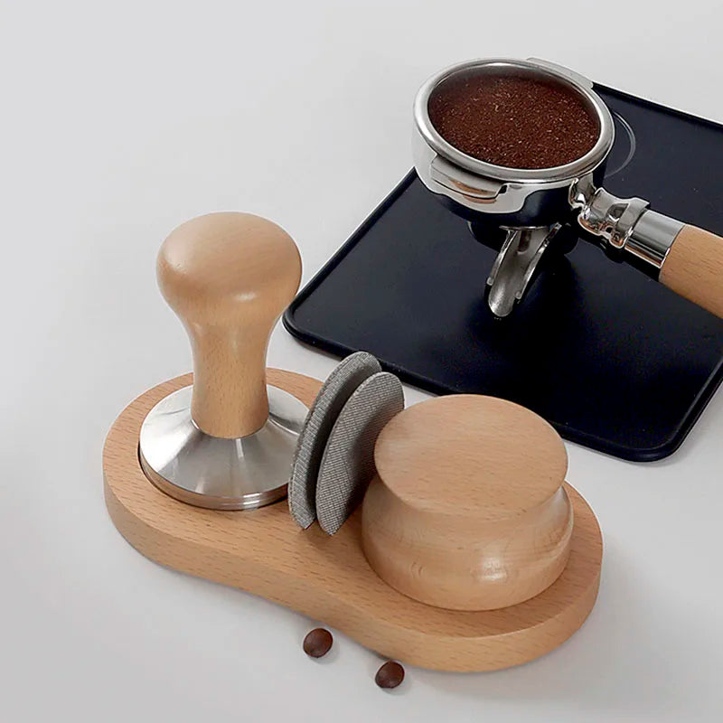 Afralia™ Espresso Distributor Tamper with Stainless Steel Puck Screen & Tamping Station
