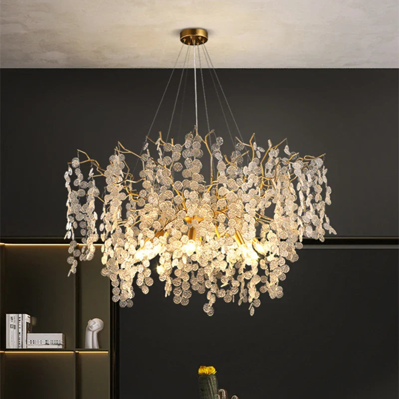Afralia™ Modern Crystal Glass Pendant Chandelier for Living Room Dining Bedroom