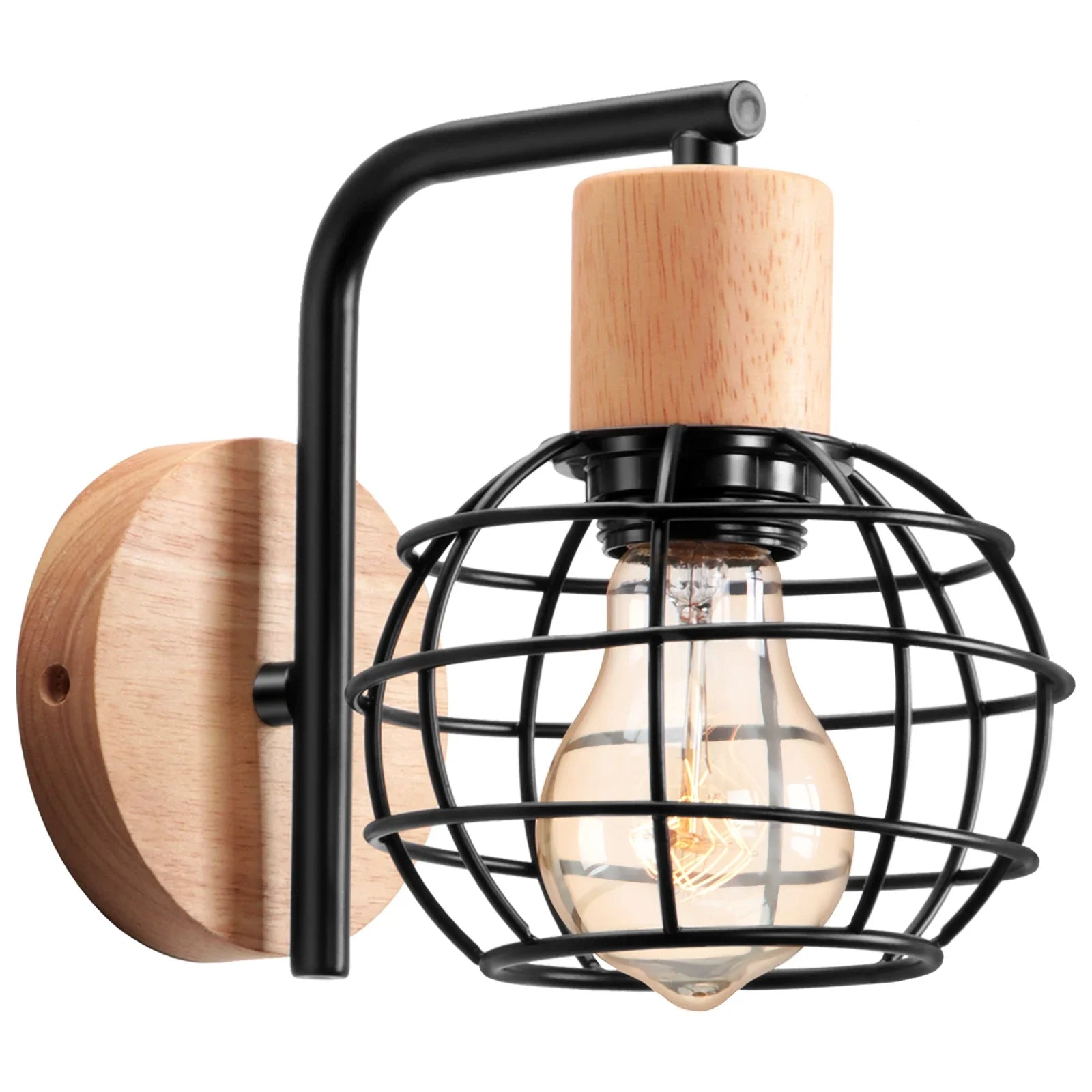 Afralia™ Iron Wood Wall Lamp Shade: Nordic Indoor Sconce for Bedroom, Living Room, Restaurant