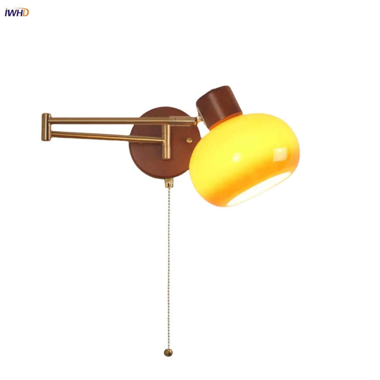 Afralia™ Modern Glass Swimg Arm LED Wall Lights for Study Bar Hotel Rotate Wood Bedside Lamp