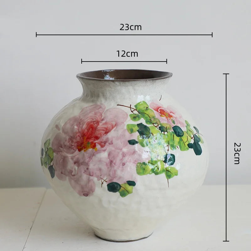 Afralia™ Handmade Chinese Watercolor Flower Vase Retro Decorative Earthenware Jars