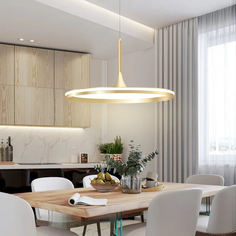 Afralia™ Modern Dimmable Round Pendant Lights - Gold Black Chandelier for Home Decor