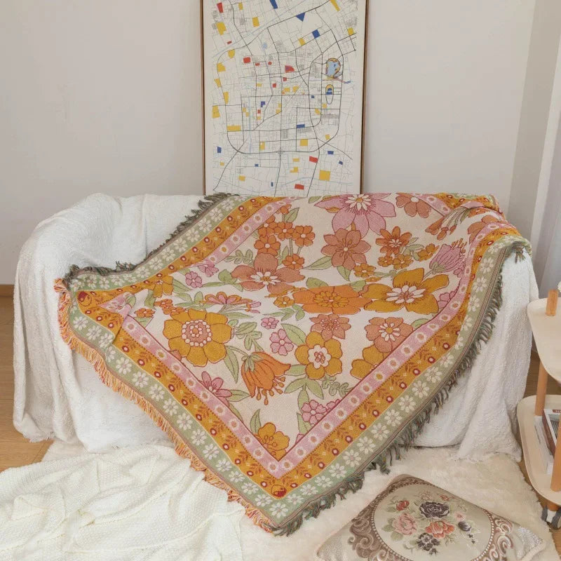 Afralia™ Bohemian Flowers Tapestry Sofa Blanket