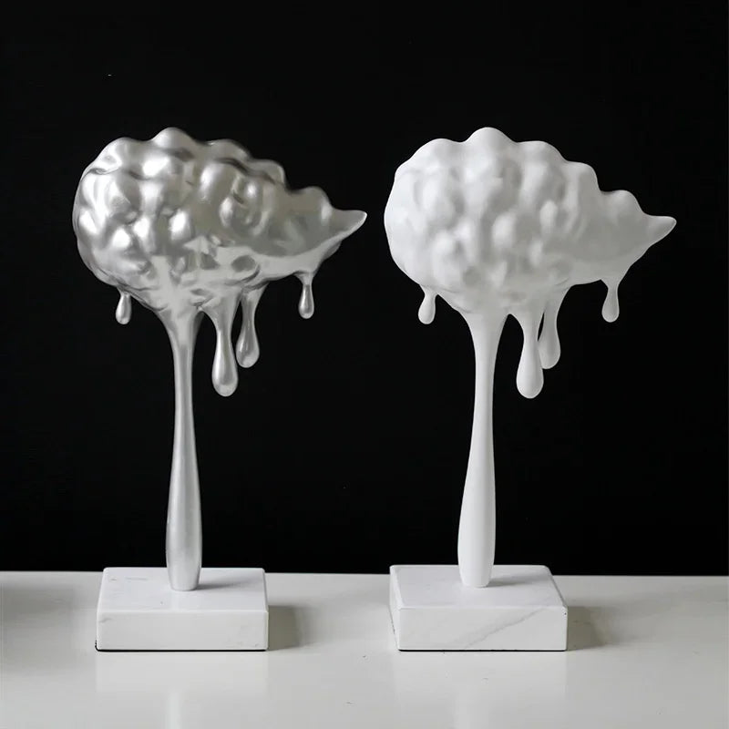 Afralia™ Silver Cloud Rain Resin Sculpture Home Decor Figurine