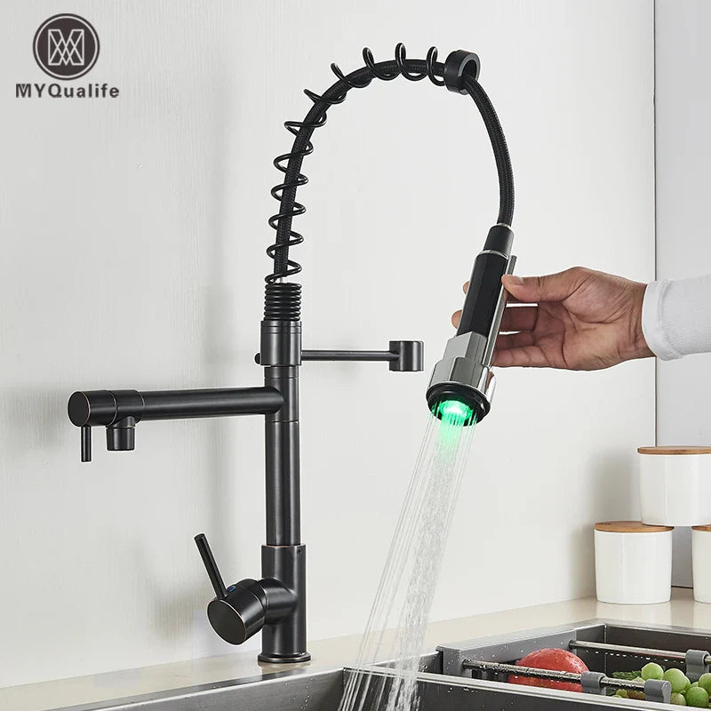 Afralia™ LED Brushed Kitchen Faucet with Pull-Down Spring, Single Handle Swivel Spout