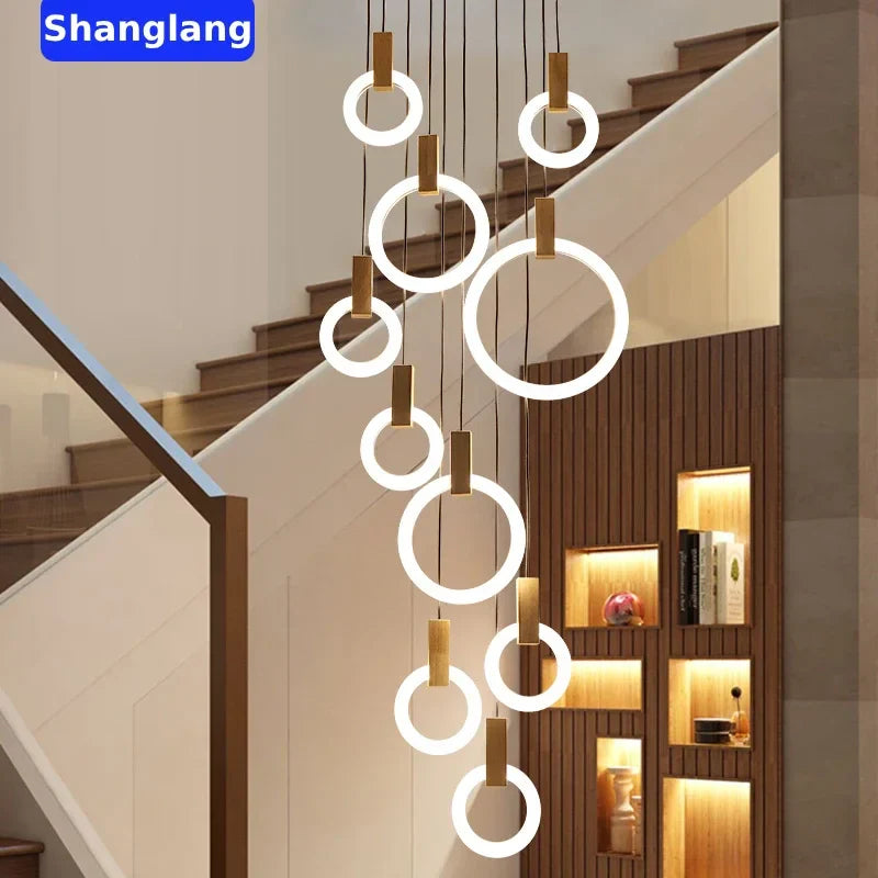 Afralia™ Modern Wooden LED Chandelier with Acrylic Ring for Living Room Lighting