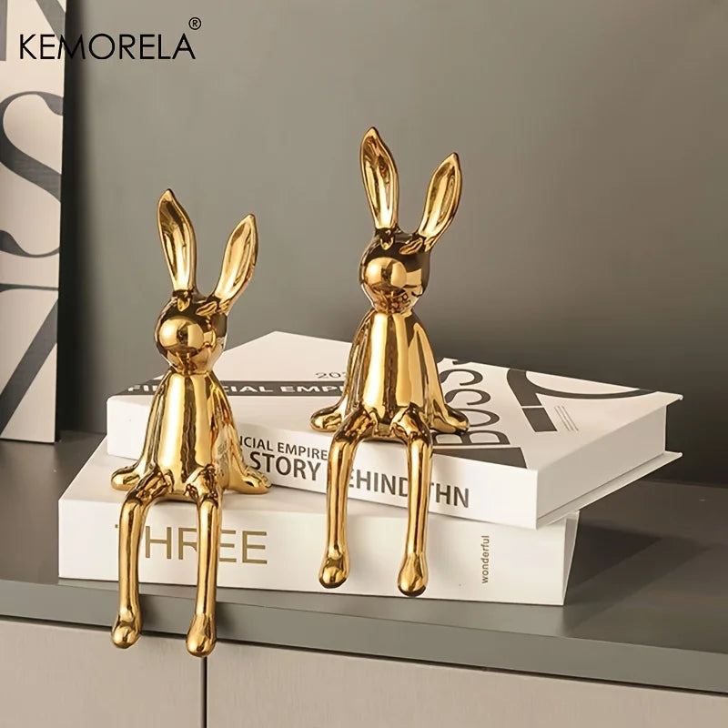 Afralia™ Ceramic Long-Eared Sitting Rabbit Ornament - Luxury Home Decor Accent