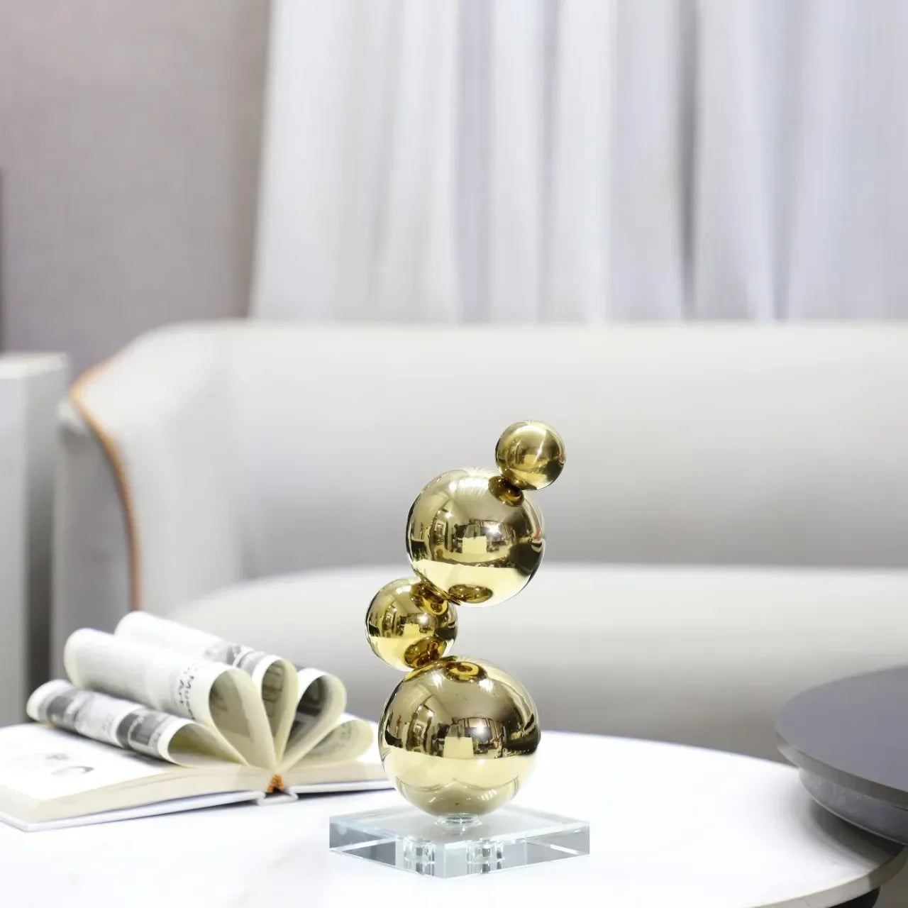 Afralia™ Gold Metal Spheres Stack Art Pieces - Geometric Decorative Figurines